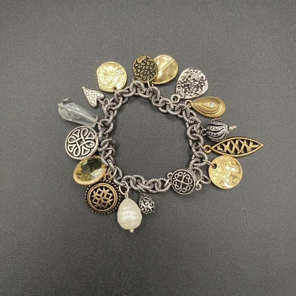 Dangly Charm Bracelet in Silver and Gold Tone